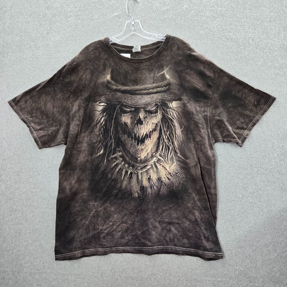 James Ryman Men Shirt 2XL Brown Tie Dye Scarecrow Graphic Short Sleeve READ